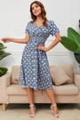 Summer New Plus Size Inelastic Flower Batch Printing V-Neck Short Sleeves Casual Midi Dress