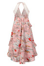 Summer New Plus Size Inelastic Lace Flower Batch Printing Deep V Neck Backless Lace-Up Irregular Sling Sexy Maxi Dress