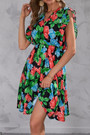 Summer New Plus Size Inelastic Leaf & Flower Batch Printing Ruffle V-Neck Sleeveless Casual Mini Dress Floral Dresses