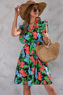 Summer New Plus Size Inelastic Leaf & Flower Batch Printing Ruffle V-Neck Sleeveless Casual Mini Dress Floral Dresses