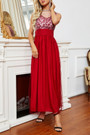 Summer New See Through Mesh Flower Embroidered Double-Layer Patchwork Micro-Elastic Backless Elegant Maxi Dress Elegant&Ol Dresses