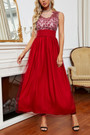 Summer New See Through Mesh Flower Embroidered Double-Layer Patchwork Micro-Elastic Backless Elegant Maxi Dress Elegant&Ol Dresses
