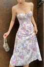 Summer New Sling Flower Batch Printing Zip-Up Pleated Slim Micro-Elastic Sexy Midi Dress