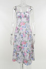 Summer New Sling Flower Batch Printing Zip-Up Pleated Slim Micro-Elastic Sexy Midi Dress