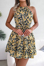 Summer New Stylish 3 Colors Floral Batch Printing Inelastic Sleeveless Ruffle Casual Mini Dress