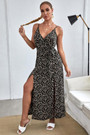 Summer New Stylish 3 Colors Floral Batch Printing Inelastic Split Backless Casual Maxi Dress With Belt