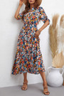 Summer New Stylish 3 Colors Floral Batch Printing Inelastic With Belt Single-Breasted Casual Midi Dress
