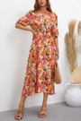 Summer New Stylish 3 Colors Floral Batch Printing Inelastic With Belt Single-Breasted Casual Midi Dress