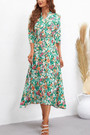 Summer New Stylish 3 Colors Floral Batch Printing Inelastic With Belt Single-Breasted Casual Midi Dress