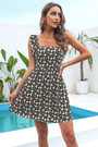 Summer New Stylish 3 Colors Flower Batch Printing Inelastic Ruffle Backless Lace-Up Hollow Sexy Mini Dress