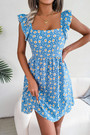 Summer New Stylish 3 Colors Inelastic Daisy Batch Printing Square Neckline Ruffle Sexy Mini Dress