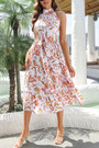 Summer New Stylish 3 Colors Inelastic Floral Batch Printing Sleeveless Lace-Up Casual Midi Dress