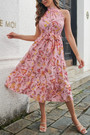 Summer New Stylish 3 Colors Inelastic Floral Batch Printing Sleeveless Lace-Up Casual Midi Dress