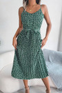 Summer New Stylish 3 Colors Inelastic Floral Batch Printing Sling Backless Pleated With Belt Casual Midi Dress