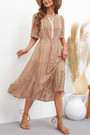 Summer New Stylish 3 Colors Inelastic Floral Printed Lace Spliced Single-Breasted Lace-Up Casual Midi Dress