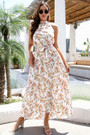 Summer New Stylish 3 Colors Inelastic Flower Batch Printing Halter-Neck Lace-Up Backless Casual Maxi Dress With Belt