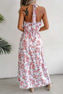 Summer New Stylish 3 Colors Micro Elastic Floral Batch Printing Halter-Neck Lace-Up Backless With Belt Sexy Maxi Dress