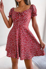 Summer New Stylish 3 Colors Micro Elastic Floral Batch Printing Square Neckline Short Sleeves Casual Mini Dress Dresses
