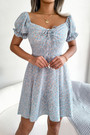 Summer New Stylish 3 Colors Micro Elastic Floral Batch Printing Square Neckline Short Sleeves Casual Mini Dress Dresses