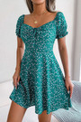 Summer New Stylish 3 Colors Micro Elastic Floral Batch Printing Square Neckline Short Sleeves Casual Mini Dress Dresses