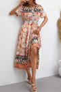 Summer New Stylish 3 Colors Micro Elastic Flower Printing Short Sleeves V-Neck Single-Breasted Casual Midi Dress