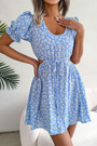 Summer New Stylish 3 Colors Micro Elastic Lace-Up Hollow Floral Batch Printing Short Sleeves Casual Mini Dress