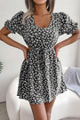 Summer New Stylish 3 Colors Micro Elastic Lace-Up Hollow Floral Batch Printing Short Sleeves Casual Mini Dress