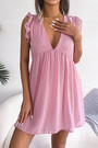 Summer New Stylish 3 Colors Solid Color Inelastic Lace Polka Dot Jacquard Ruffle V-Neck Loose Casual Mini Dress
