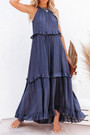 Summer New Stylish 3 Colors Solid Color Micro Elastic Sleeveless Lace-Up Ruffle Loose Casual Maxi Dress