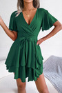 Summer New Stylish 3 Colors Solid Color Micro Elastic V-Neck Ruffle With Belt Irregular Casual Mini Dress