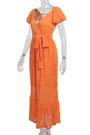 Summer New Stylish Backless V-Neck Puffed Sleeve Solid Lace Stretch Sexy Ruffled Maxi Dress With Belt (With Lining)