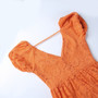 Summer New Stylish Backless V-Neck Puffed Sleeve Solid Lace Stretch Sexy Ruffled Maxi Dress With Belt (With Lining)