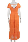 Summer New Stylish Backless V-Neck Puffed Sleeve Solid Lace Stretch Sexy Ruffled Maxi Dress With Belt (With Lining)