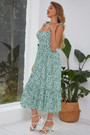 Summer New Stylish Batch Printing Inelastic Good Quality Sling Backless Casual Midi Dress