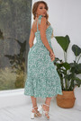 Summer New Stylish Batch Printing Inelastic Good Quality Sling Backless Casual Midi Dress