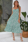 Summer New Stylish Batch Printing Inelastic Good Quality Sling Backless Casual Midi Dress