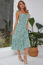 Summer New Stylish Batch Printing Inelastic Good Quality Sling Backless Casual Midi Dress