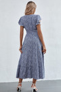 Summer New Stylish Batch Printing Inelastic Loose V-Neck Ruffled Casual Midi Dress
