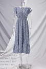Summer New Stylish Batch Printing Inelastic Loose V-Neck Ruffled Casual Midi Dress