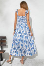 Summer New Stylish Batch Printing Inelastic Sling Pleated Backless Casual Midi Dress