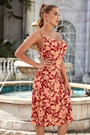 Summer New Stylish Batch Printing Inelastic Sling Slit Backless Zip-Up Good Quality Sexy Midi Dress