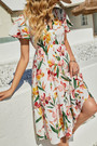 Summer New Stylish Batch Printing Inelastic V-Neck Casual Midi Dress