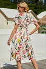 Summer New Stylish Batch Printing Inelastic V-Neck Casual Midi Dress