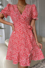 Summer New Stylish Batch Printing Inelastic With Belt V-Neck Casual Mini Dress