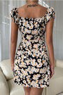 Summer New Stylish Batch Printing Slim Zip-Up Inelastic Sexy Mini Dress