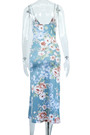 Summer New Stylish Batch Printing Sling Backless Stretch High Slit Sexy Midi Dress