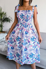 Summer New Stylish Batch Printing Sling Micro Elastic Pleated Casual Midi Dress