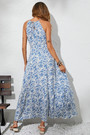 Summer New Stylish Batch Printing Sling With Belt Halter Neck Sleeveless Pleated Casual Maxi Dress