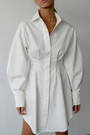 Summer New Stylish Five Colors Lapel Button Long Sleeve Shirring Casual Mini Dress
