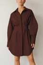 Summer New Stylish Five Colors Lapel Button Long Sleeve Shirring Casual Mini Dress